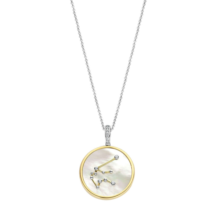 Ti Sento Yellow Gold Plated Mother of Pearl Cubic Zirconia Zodiac Aquarius Pendant - Michael Jones Jeweller