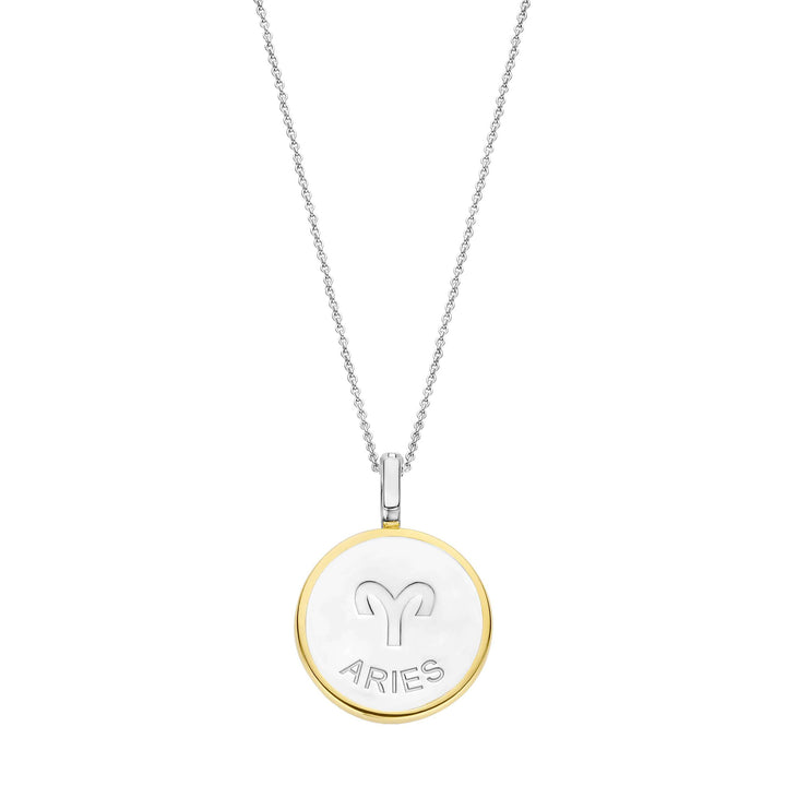 Ti Sento Yellow Gold Plated Mother of Pearl Cubic Zirconia Zodiac Aries Pendant