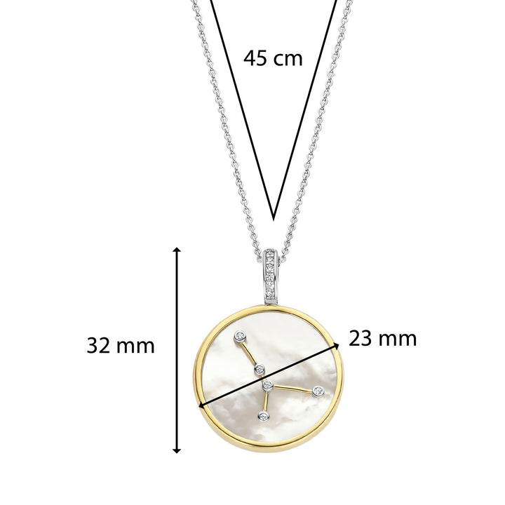 Ti Sento Yellow Gold Plated Mother of Pearl Cubic Zirconia Zodiac Cancer Pendant