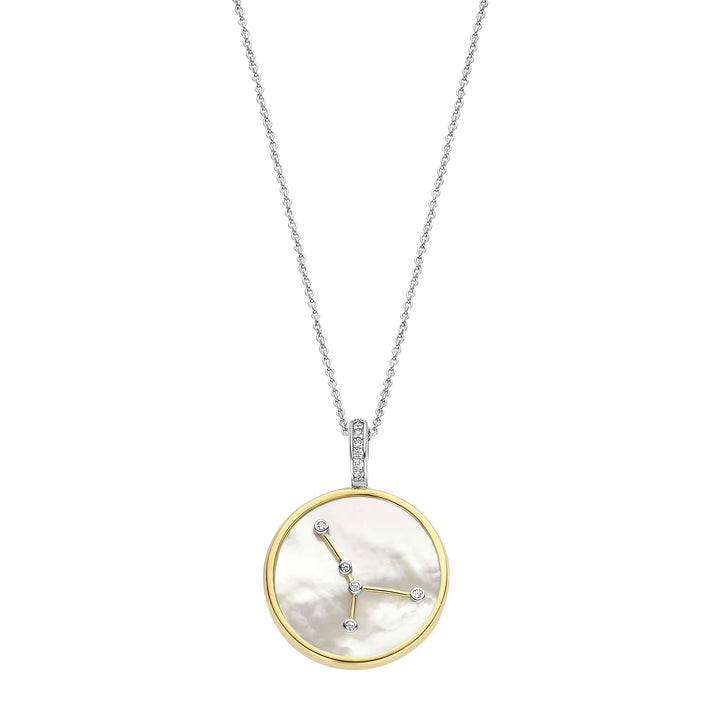 Ti Sento Yellow Gold Plated Mother of Pearl Cubic Zirconia Zodiac Cancer Pendant 6826CA