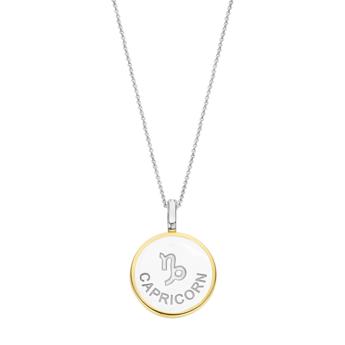 Ti Sento Yellow Gold Plated Mother of Pearl Cubic Zirconia Zodiac Capricorn Pendant - Michael Jones Jeweller