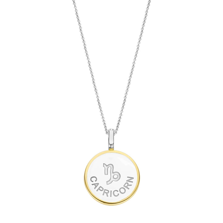 Ti Sento Yellow Gold Plated Mother of Pearl Cubic Zirconia Zodiac Capricorn Pendant - Michael Jones Jeweller