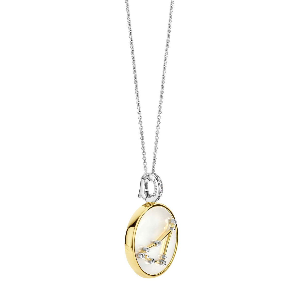 Ti Sento Yellow Gold Plated Mother of Pearl Cubic Zirconia Zodiac Capricorn Pendant - Michael Jones Jeweller