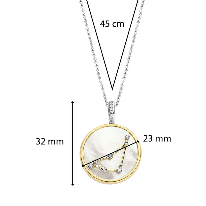 Ti Sento Yellow Gold Plated Mother of Pearl Cubic Zirconia Zodiac Capricorn Pendant - Michael Jones Jeweller