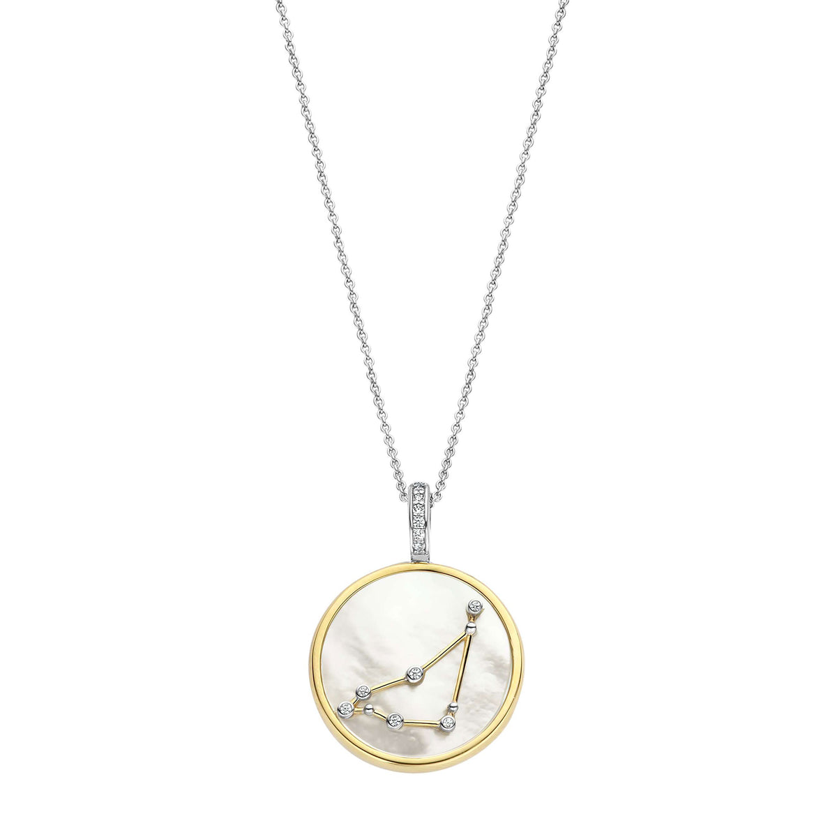 Ti Sento Yellow Gold Plated Mother of Pearl Cubic Zirconia Zodiac Capricorn Pendant - Michael Jones Jeweller