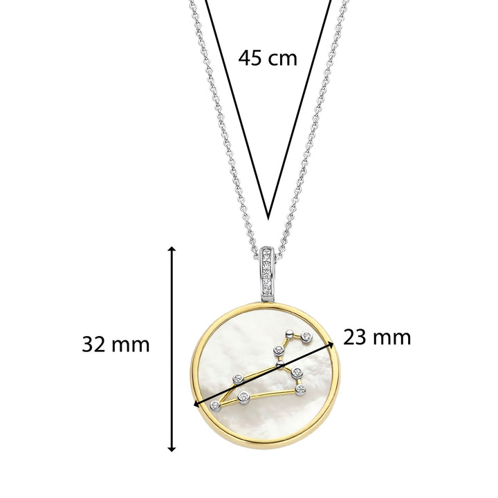 Ti Sento Yellow Gold Plated Mother of Pearl Cubic Zirconia Zodiac Leo Pendant