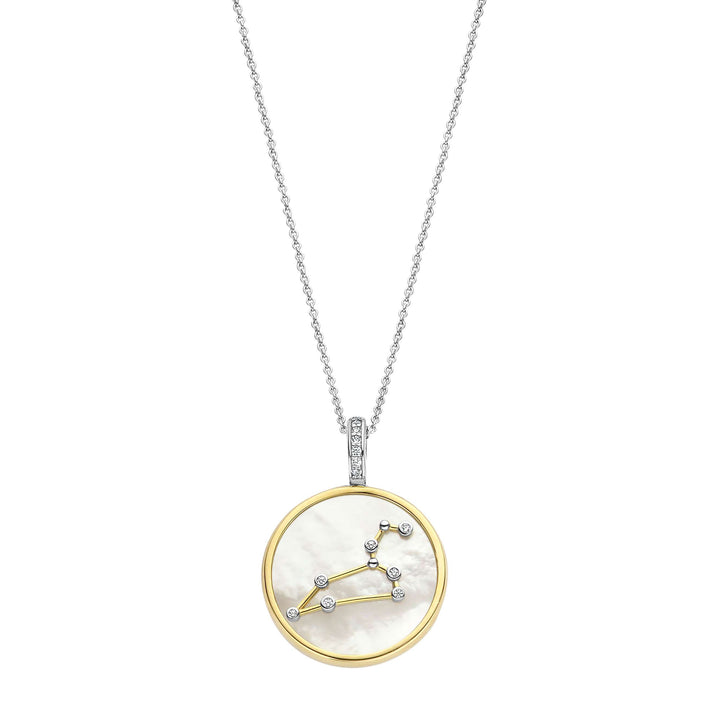 Ti Sento Yellow Gold Plated Mother of Pearl Cubic Zirconia Zodiac Leo Pendant