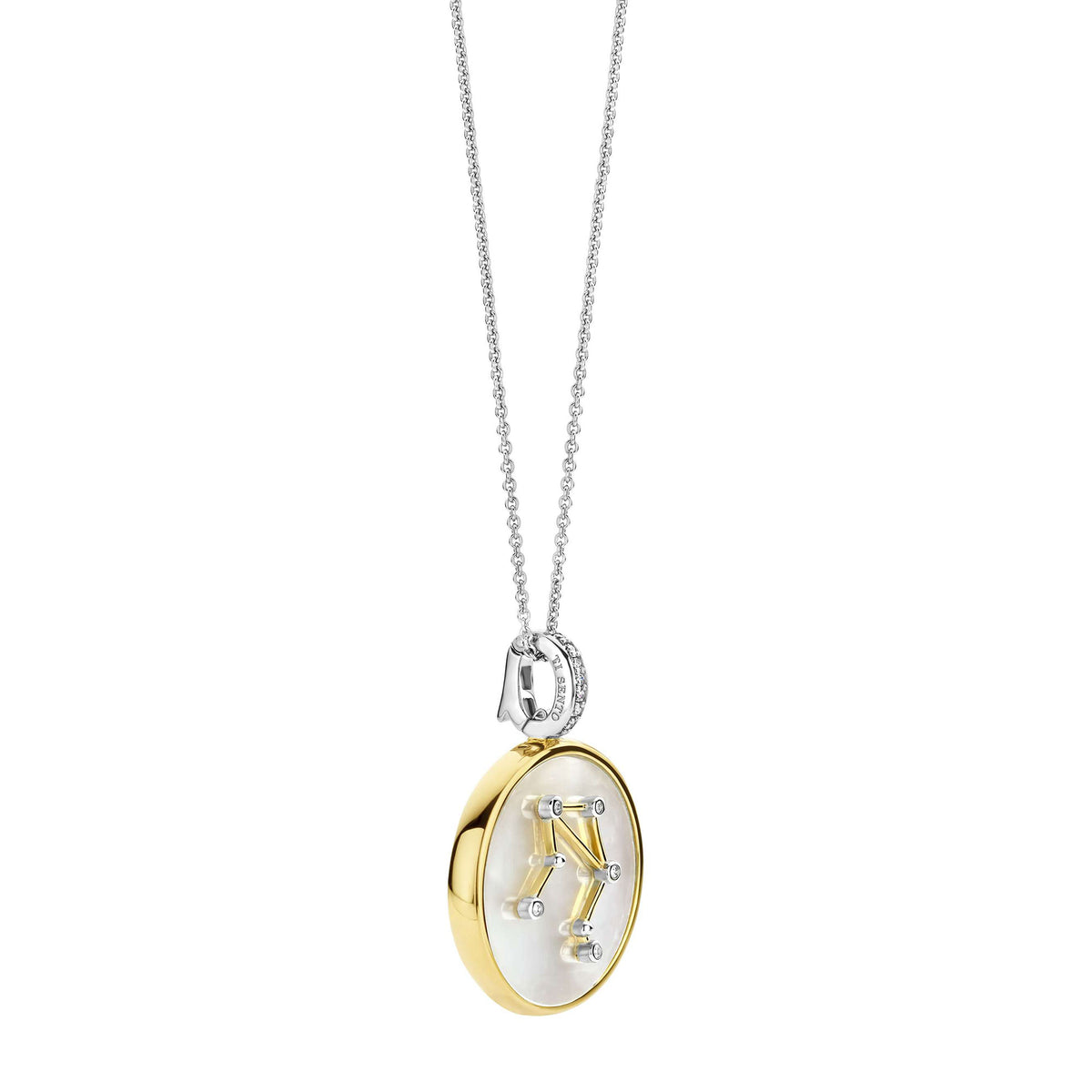 Ti Sento Yellow Gold Plated Mother of Pearl Cubic Zirconia Zodiac Libra Pendant - Michael Jones Jeweller