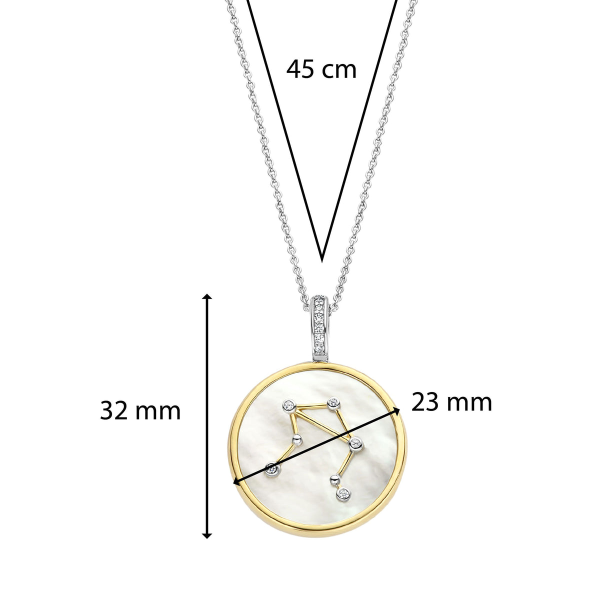 Ti Sento Yellow Gold Plated Mother of Pearl Cubic Zirconia Zodiac Libra Pendant - Michael Jones Jeweller