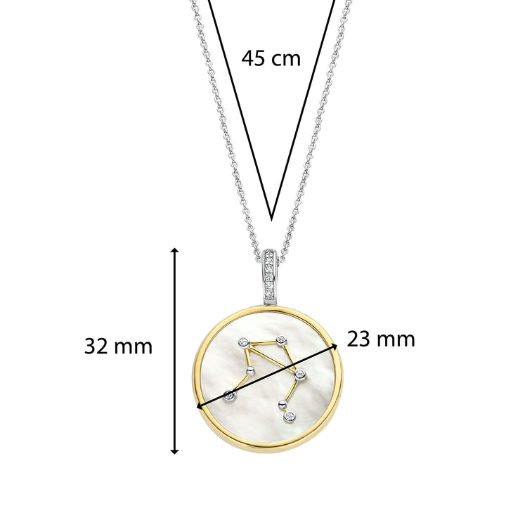 Ti Sento Yellow Gold Plated Mother of Pearl Cubic Zirconia Zodiac Libra Pendant - Michael Jones Jeweller