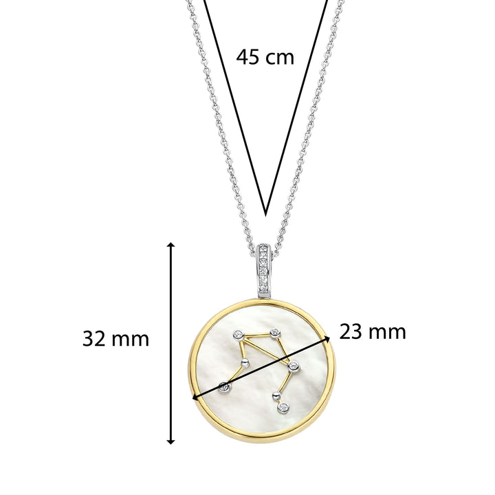 Ti Sento Yellow Gold Plated Mother of Pearl Cubic Zirconia Zodiac Libra Pendant