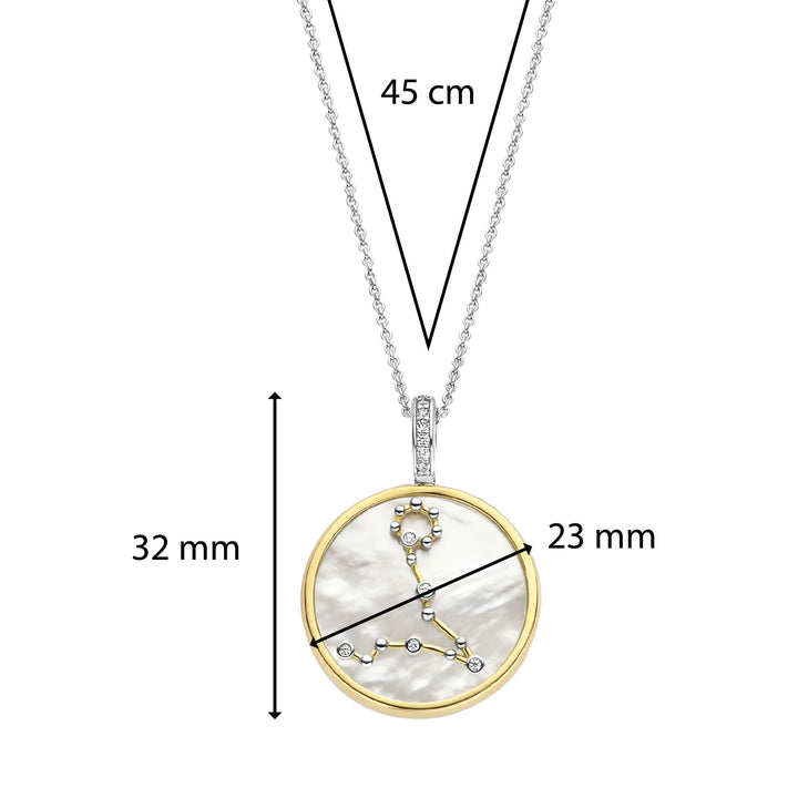 Ti Sento Yellow Gold Plated Mother of Pearl Cubic Zirconia Zodiac Pisces Pendant