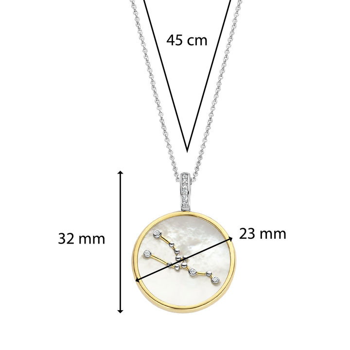 Ti Sento Yellow Gold Plated Mother of Pearl Cubic Zirconia Zodiac Taurus Pendant - Michael Jones Jeweller