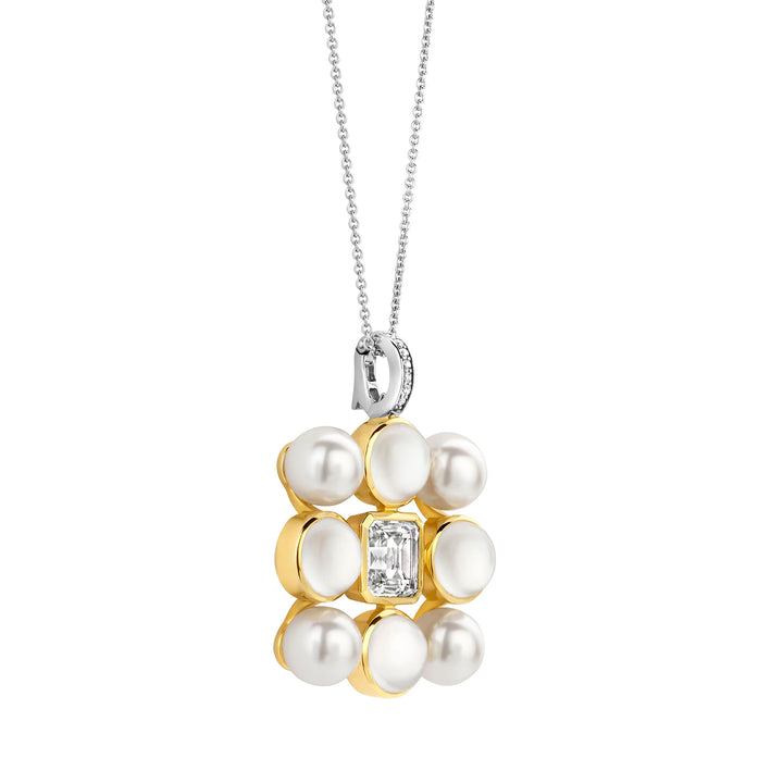 Ti Sento Yellow Gold Plated Synthetic Pearl and Cubic Zirconia Flower Pendant