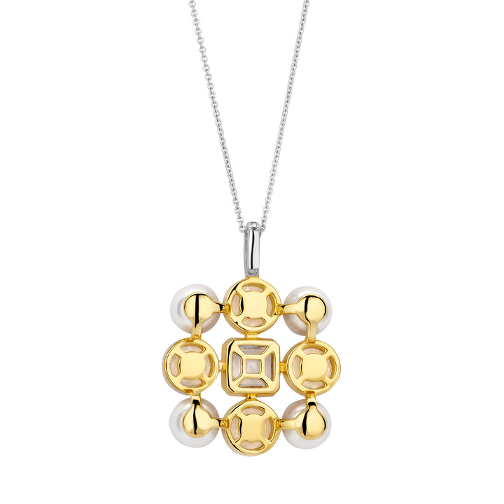 Ti Sento Yellow Gold Plated Synthetic Pearl and Cubic Zirconia Flower Pendant