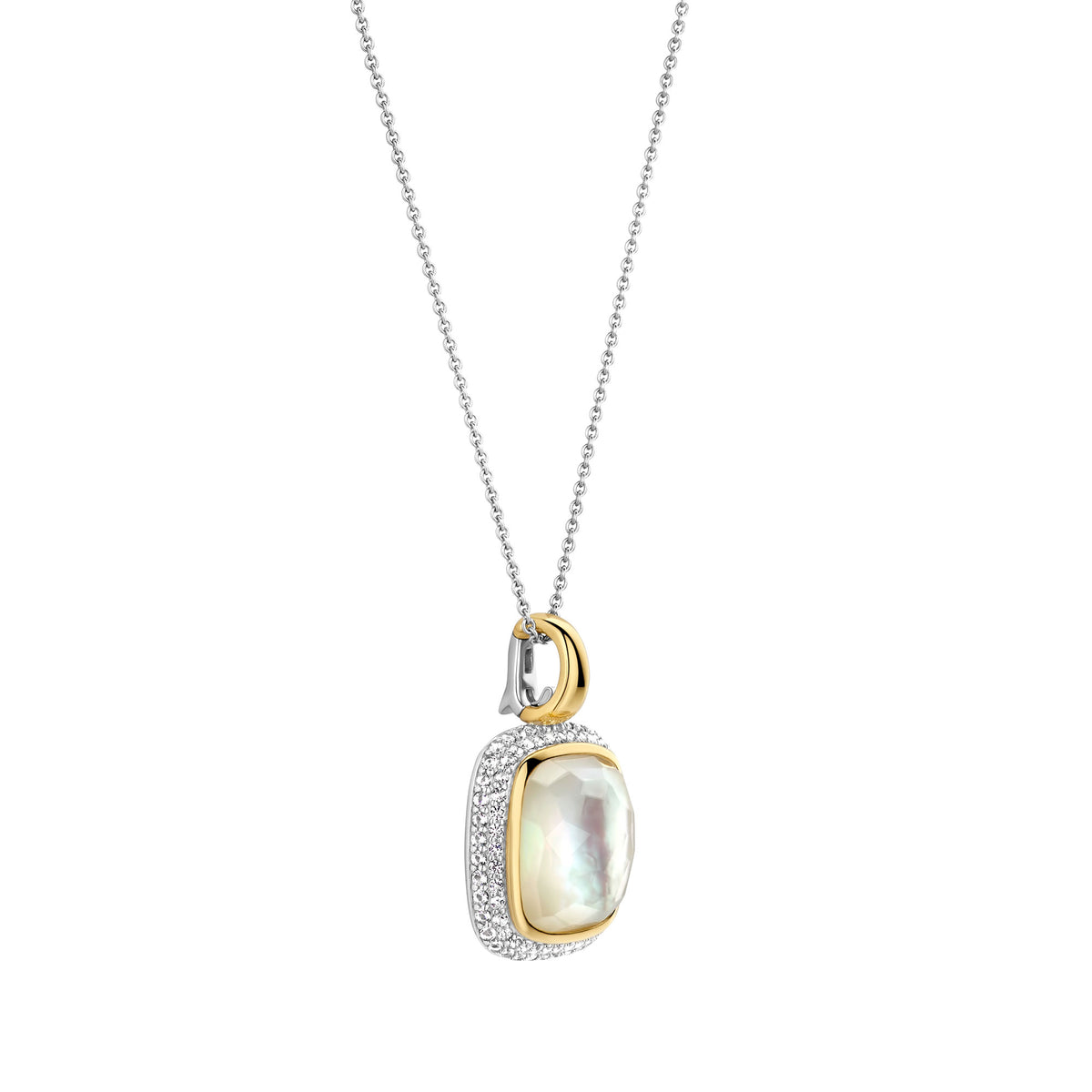 Ti Sento Yellow Gold Plated Mother of Pearl White and Cubic Zirconia Pendant - Michael Jones Jeweller