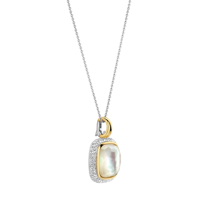 Ti Sento Yellow Gold Plated Mother of Pearl White and Cubic Zirconia Pendant 6828MW