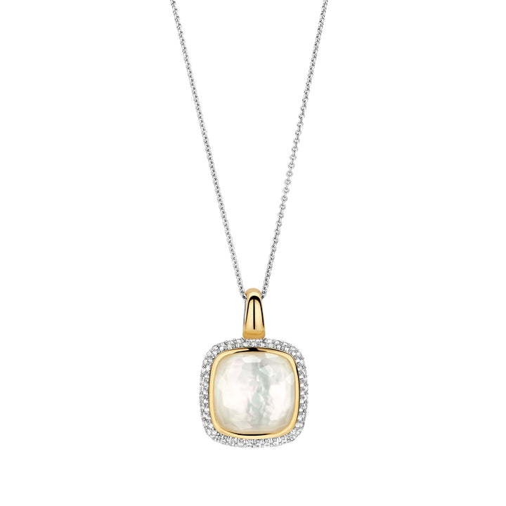 Ti Sento Yellow Gold Plated Mother of Pearl White and Cubic Zirconia Pendant 6828MW