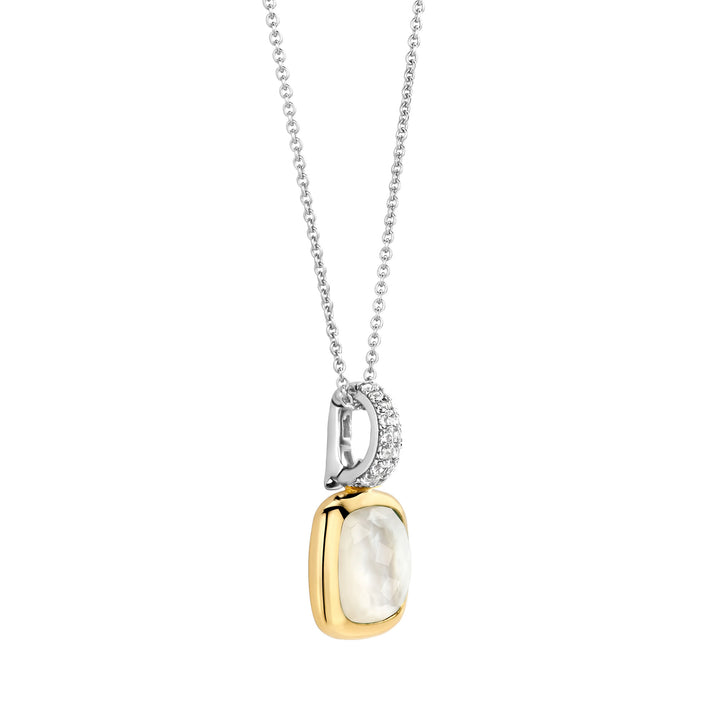 Ti Sento Yellow Gold Plated Mother of Pearl White and Cubic Zirconia Pendant - Michael Jones Jeweller