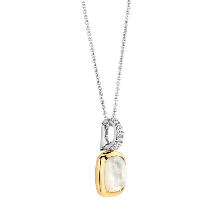 Ti Sento Yellow Gold Plated Mother of Pearl White and Cubic Zirconia Pendant