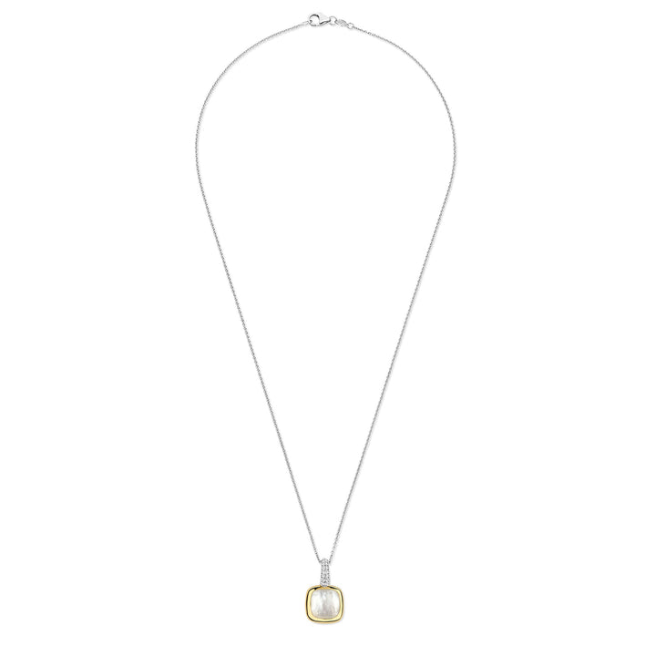 Ti Sento Yellow Gold Plated Mother of Pearl White and Cubic Zirconia Pendant