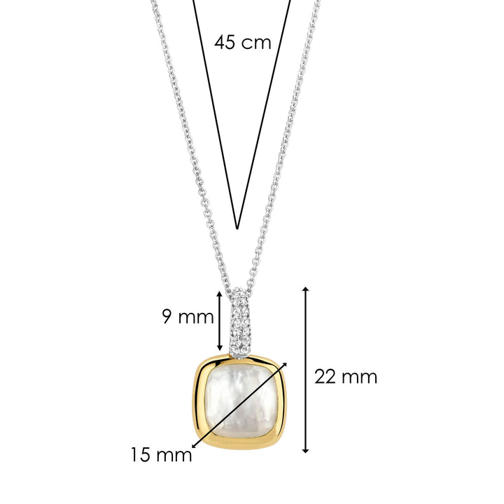 Ti Sento Yellow Gold Plated Mother of Pearl White and Cubic Zirconia Pendant