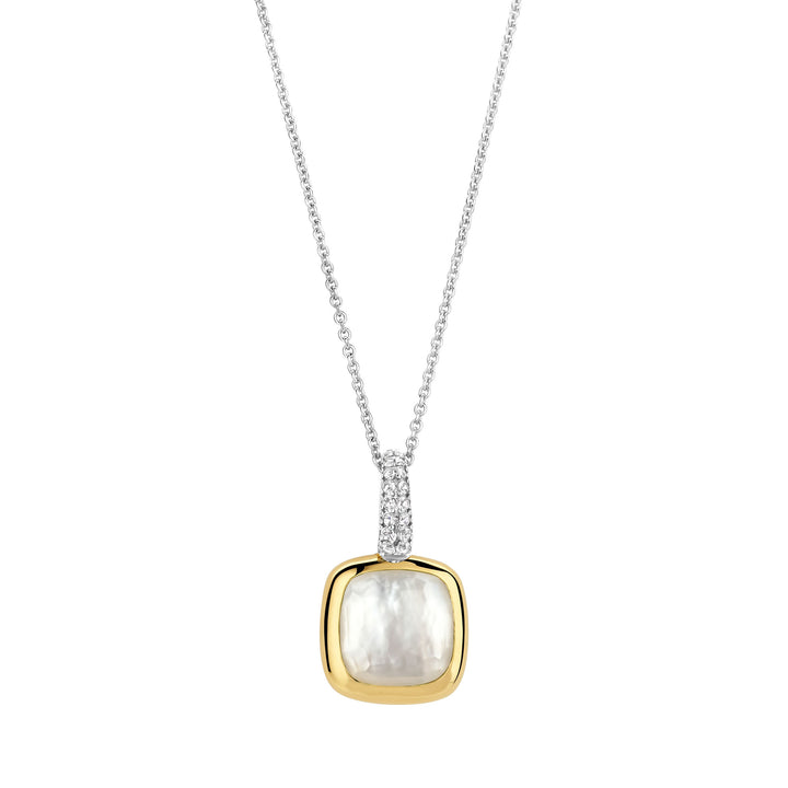 Ti Sento Yellow Gold Plated Mother of Pearl White and Cubic Zirconia Pendant