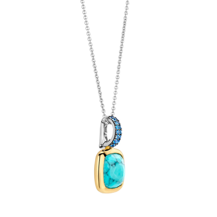 Ti Sento Yellow Gold Plated Turquoise Blue and Blue Cubic Zirconia Pendant