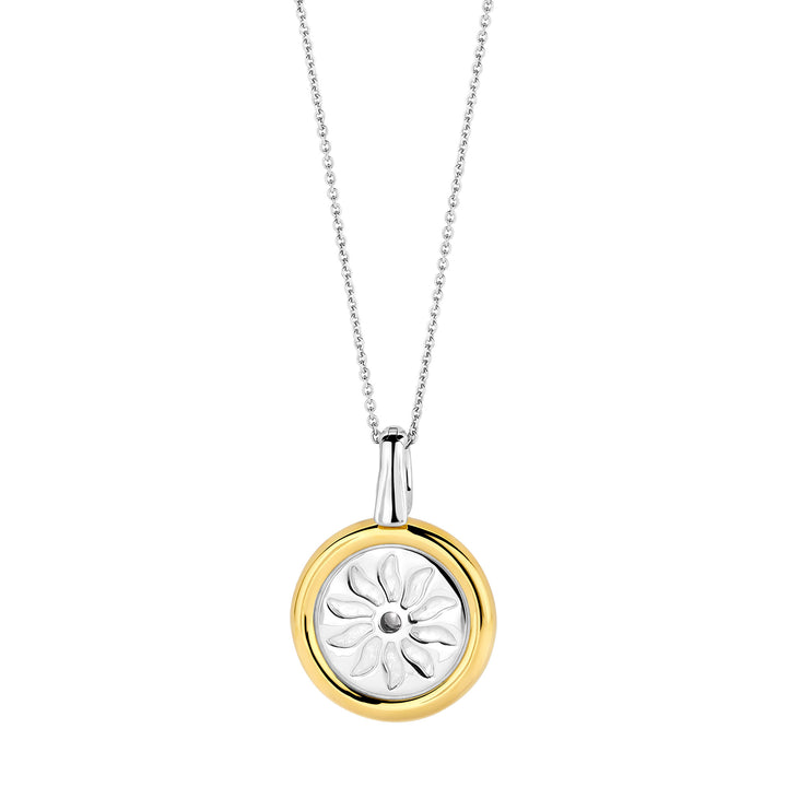 Ti Sento Yellow Gold Plated Turquoise Blue and Cubic Zirconia Sun Disc Pendant