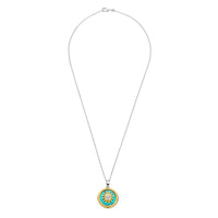 Ti Sento Yellow Gold Plated Turquoise Blue and Cubic Zirconia Sun Disc Pendant