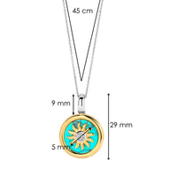 Ti Sento Yellow Gold Plated Turquoise Blue and Cubic Zirconia Sun Disc Pendant - Michael Jones Jeweller