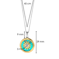 Ti Sento Yellow Gold Plated Turquoise Blue and Cubic Zirconia Sun Disc Pendant