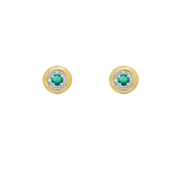 Amore Cool Illusion Emerald and Diamond 9ct Yellow and  White Gold Cluster Stud Earrings