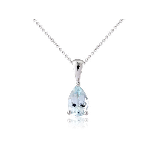 Pear Cut Aquamarine 9ct White Gold Pendant - Michael Jones Jeweller