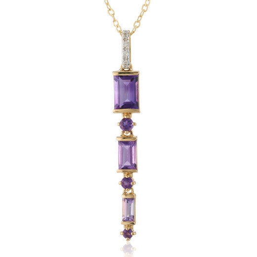 9ct Yellow Gold Graduated Amethyst Pendant - Michael Jones Jeweller