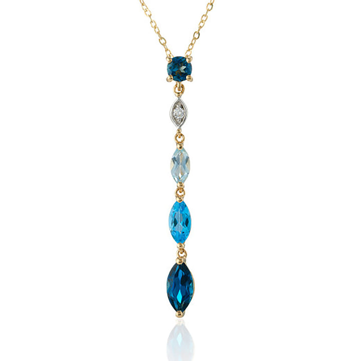 Blue Topaz and Diamond 9ct Yellow Gold Drop Necklace - Michael Jones Jeweller