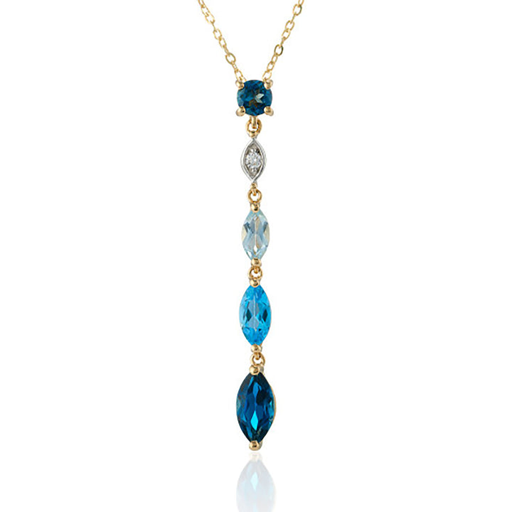 Blue Topaz and Diamond 9ct Yellow Gold Drop Necklace