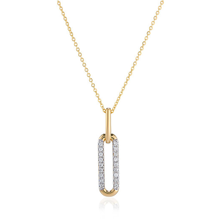 Oval Link 9ct Yellow Gold Oblong Diamond Pendant Necklace