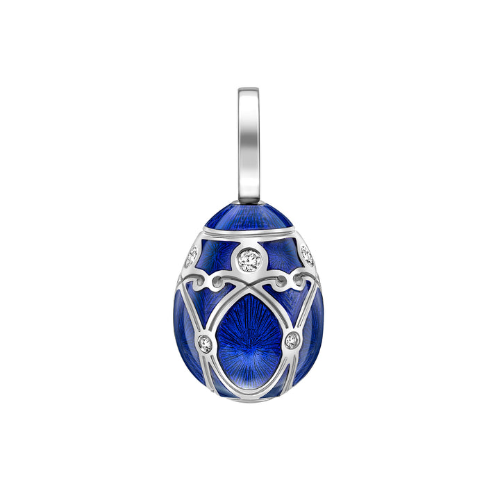 Fabergé Heritage Palais White Gold Royal Blue Guilloché Enamel Egg Charm - Michael Jones Jeweller