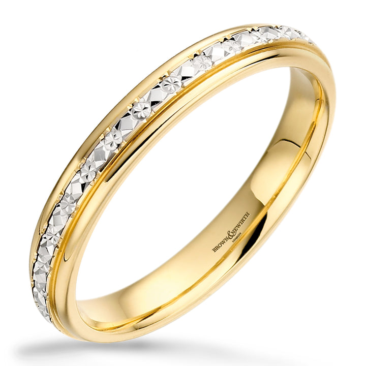 3mm Sparkle 9ct Yellow and White Gold Diamond Cut Wedding Band