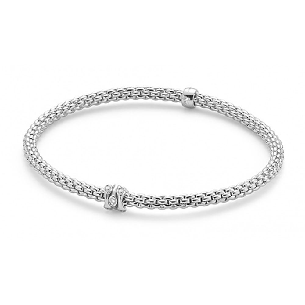 Fope Flex'it Prima 18ct White Gold 0.12ct Diamond Set Bracelet Medium 743B BBR - Michael Jones Jeweller