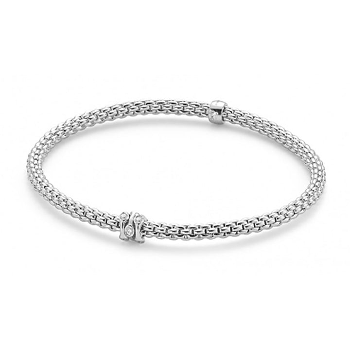 Fope Flex'it Prima 18ct White Gold 0.12ct Diamond Set Bracelet Medium 743B BBR