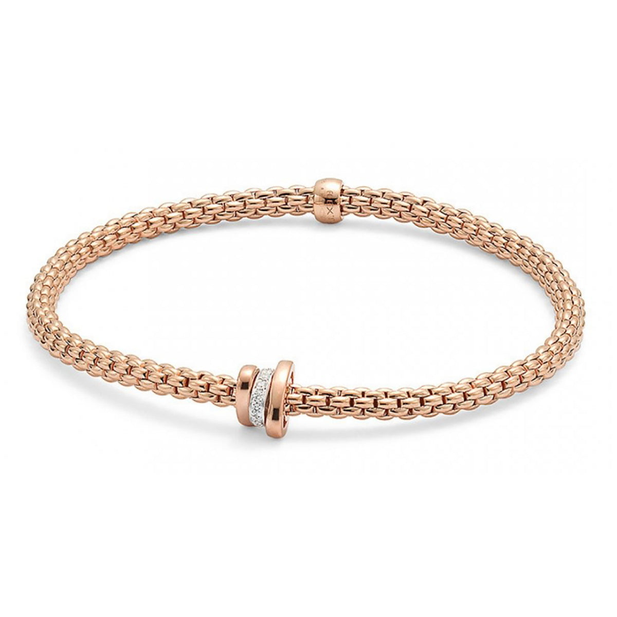 FOPE Flex'it Prima 18ct Rose and White Gold 0.10ct Diamond Set Bracelet Large - Michael Jones Jeweller