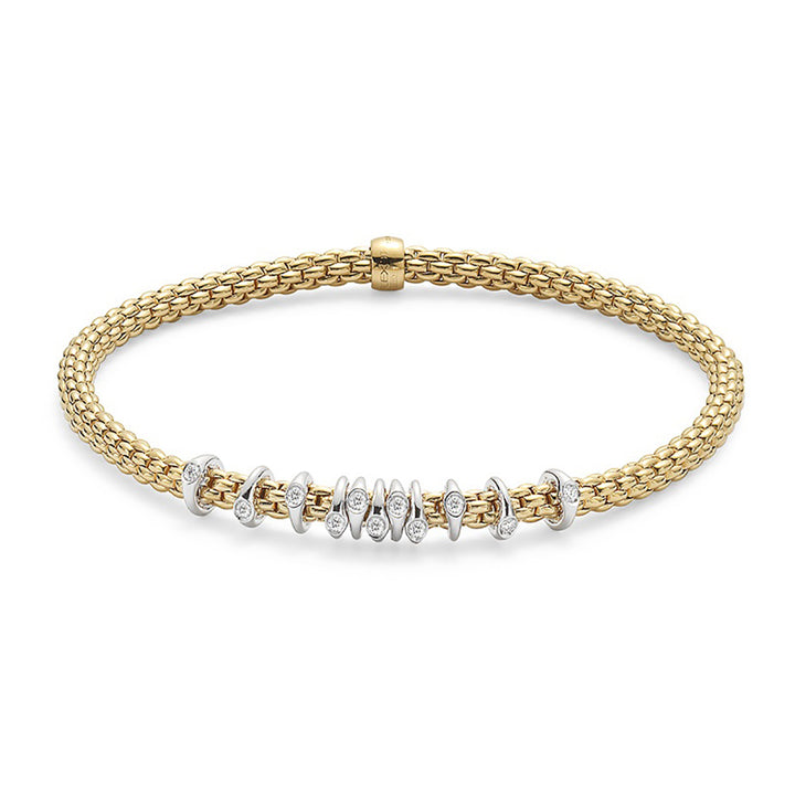 FOPE Flex'it Prima 18ct Yellow and White Gold 0.15ct Diamond Set Bracelet Medium