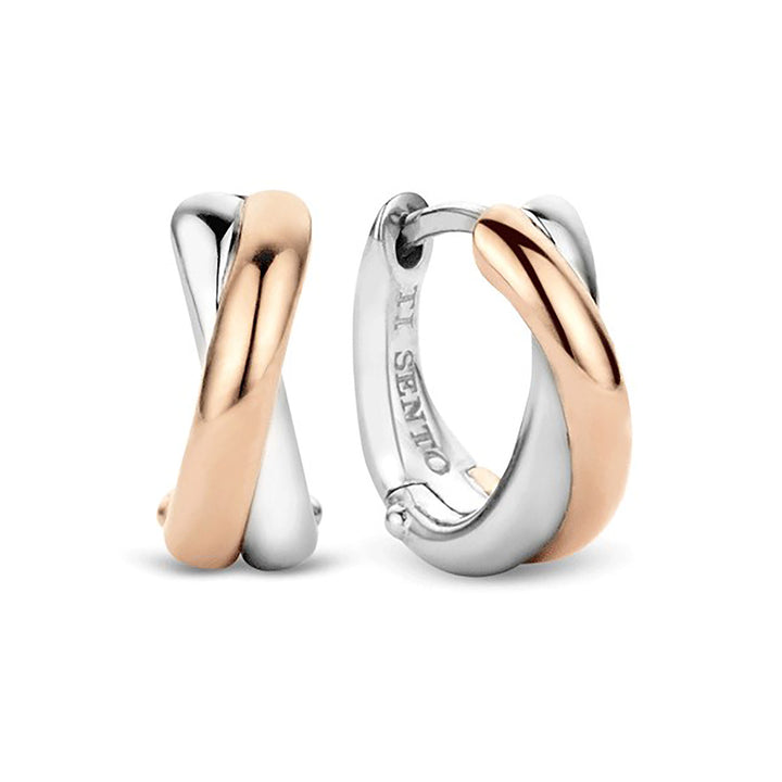 Ti Sento Rose Gold Plated Crossover Hoop Earrings - Michael Jones Jeweller
