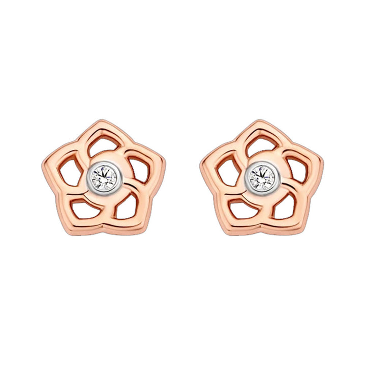 Ti Sento Rose Gold Plated Cubic Zirconia Flower Stud Earrings
