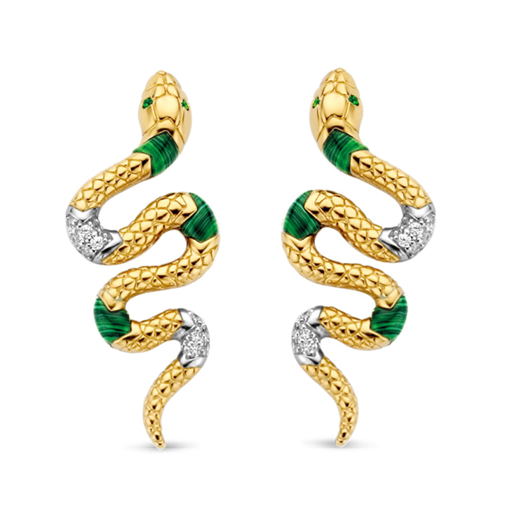 Ti Sento Malachite and Cubic Zirconia Snake Stud Earrings - Michael Jones Jeweller