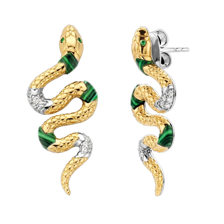 Ti Sento Malachite and Cubic Zirconia Snake Stud Earrings - Michael Jones Jeweller