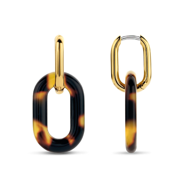 Ti Sento Yellow Gold Plated Tortoise Shell Oval Link Drop Earrings - Michael Jones Jeweller