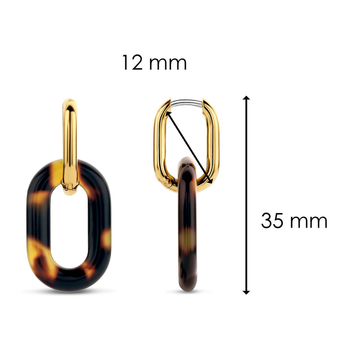 Ti Sento Yellow Gold Plated Tortoise Shell Brown Oval Link Drop Earrings - Michael Jones Jeweller